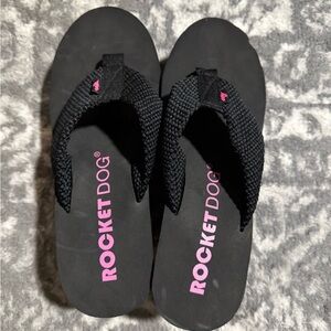 Rocket Dog Black Sandals with Pink Logo